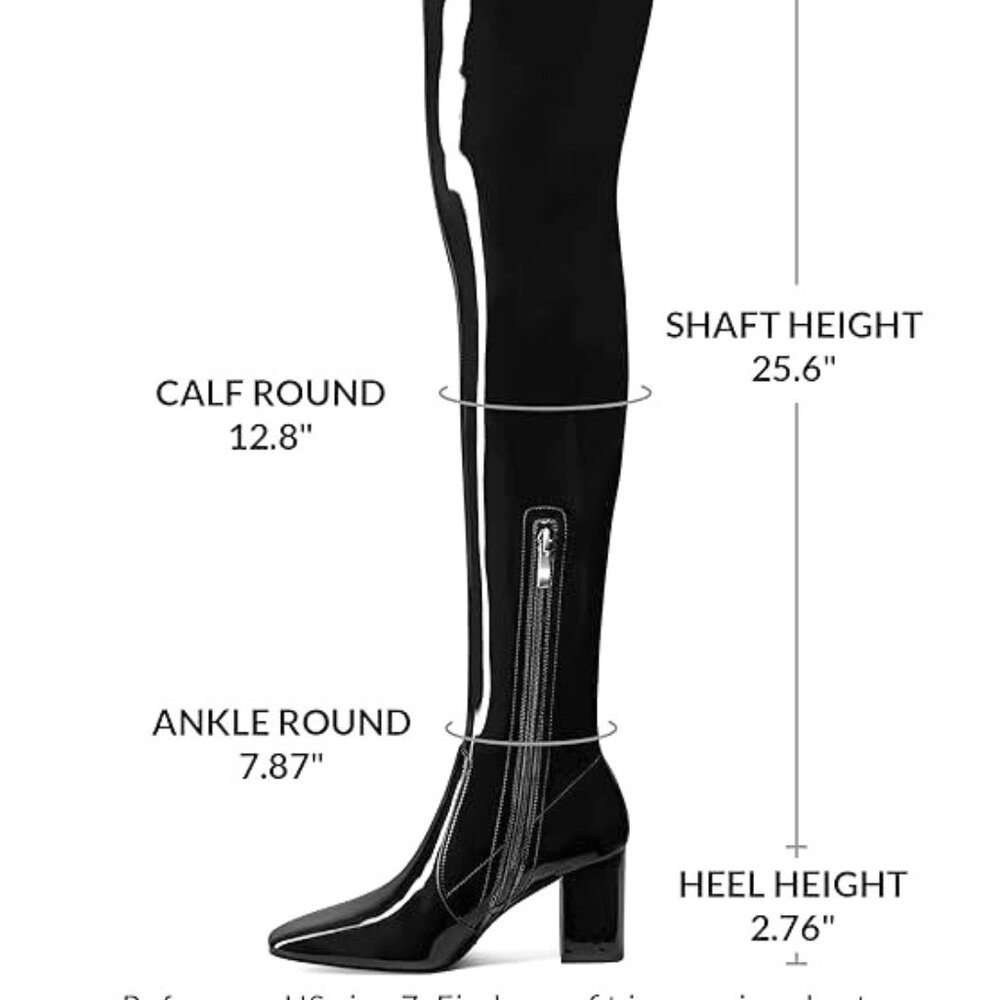 Thigh High/Over the Knee Boots - Square Toe Chunky Heel Patent Leather Tall
